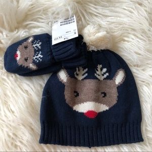 NWT H&M Rudolph Reindeer Hat & Mitten Set